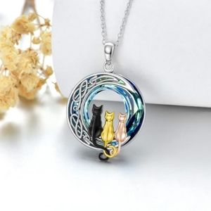 😺 Three Cats in Moon Necklaces in Sterling Silver (NIB)